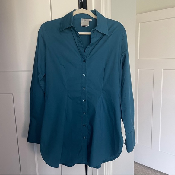 Finley Teal Button Down Long Sleeve Dart Back Blouse - Picture 1 of 4